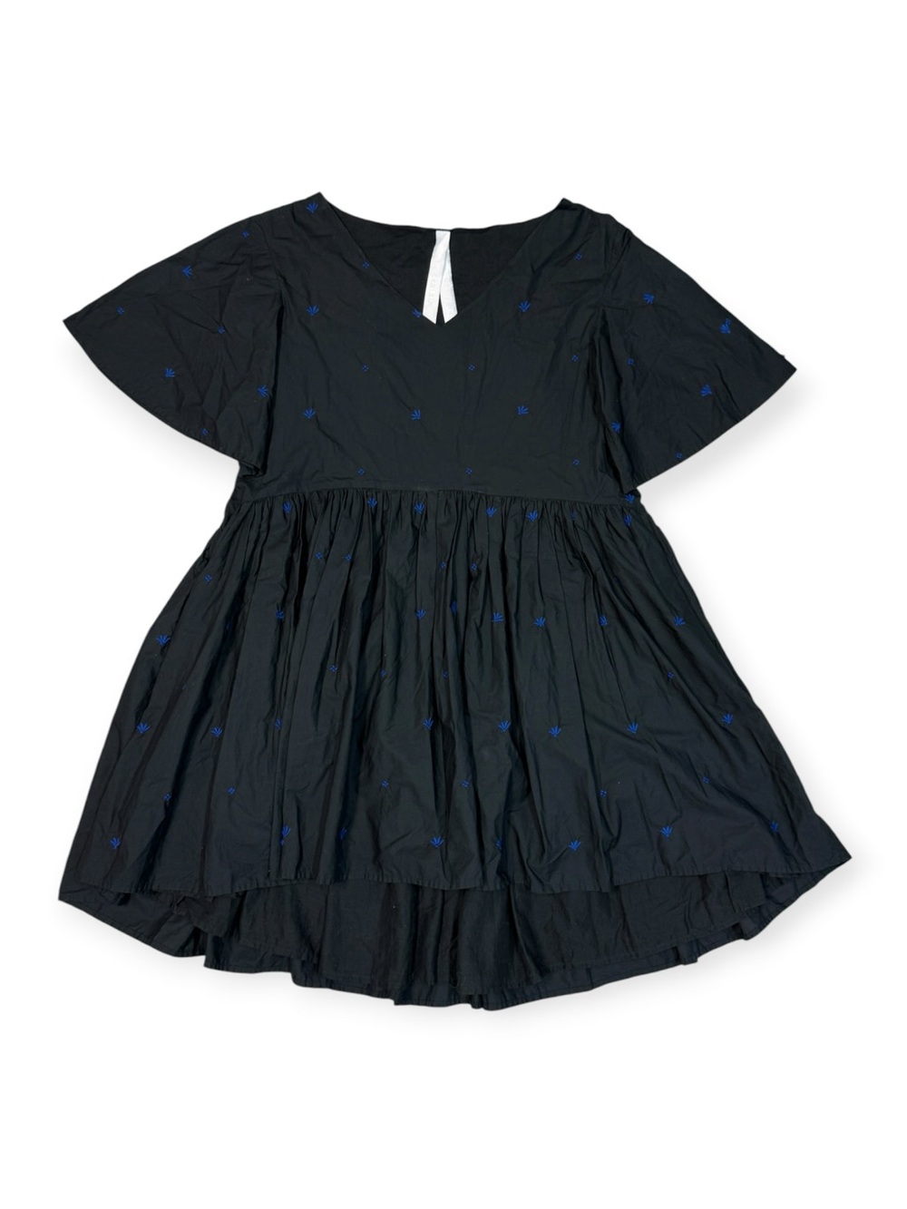 Merlette Clemente Embroidered Babydoll Dress in black and ultramarine
